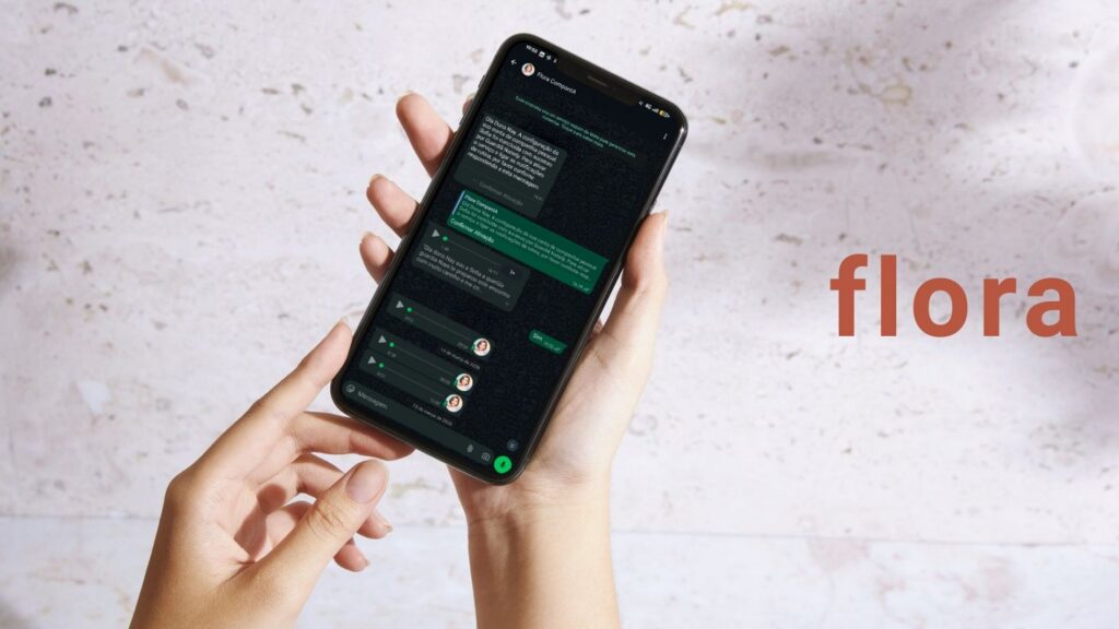 Telemóvel a mostrar conversa da Flora no WhatsApp com um idoso"